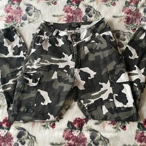 Green and white camo cargo pants